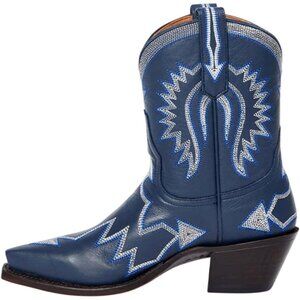Metallic Embroidered Cowgirl Boots For Women Pointed Toe Western Chunky Heel